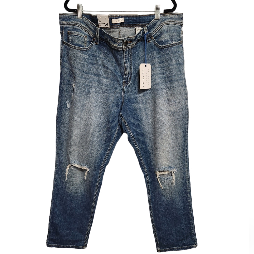 NEW Eunina Jeans Distressed Mia Mid Rise Relaxed Skinny Crop twist and shout 3XL